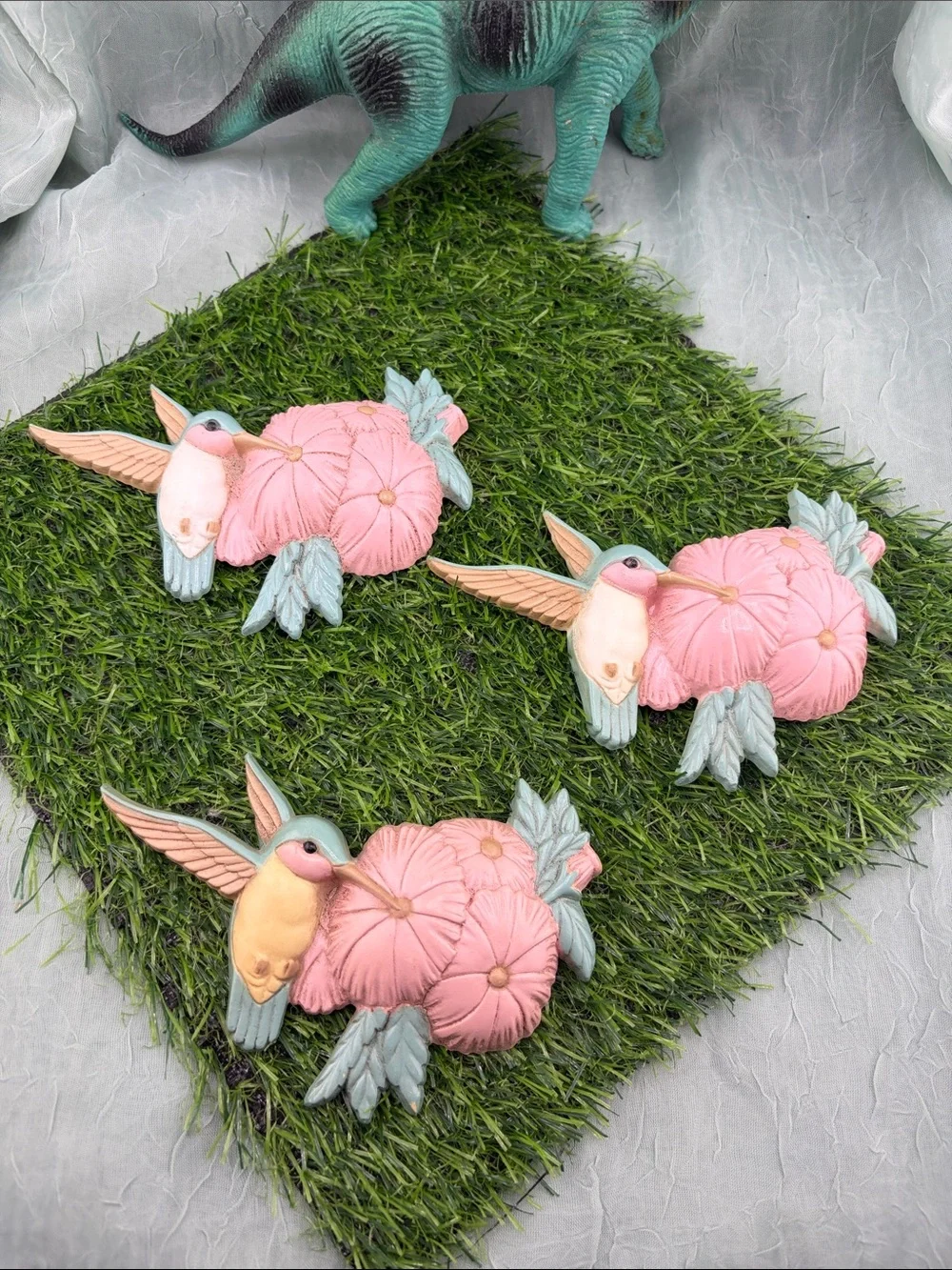 Vintage 1990s Burwood Products Plastic Hummingbird and Flower Wall Art |set of 9